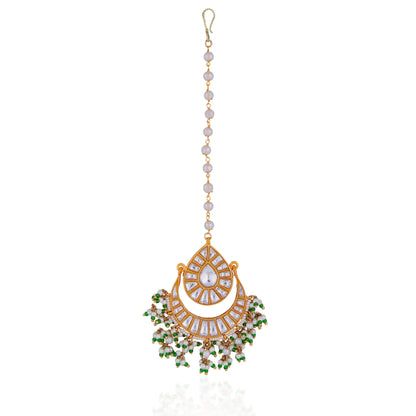 bollywood style green white maangtikka/wedding jewellery