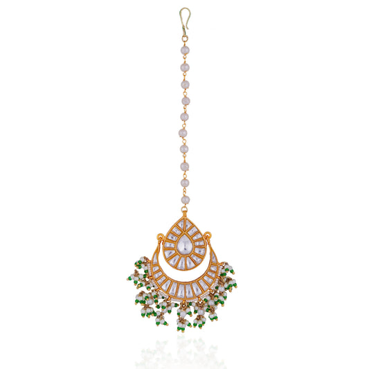 bollywood style green white maangtikka/wedding jewellery