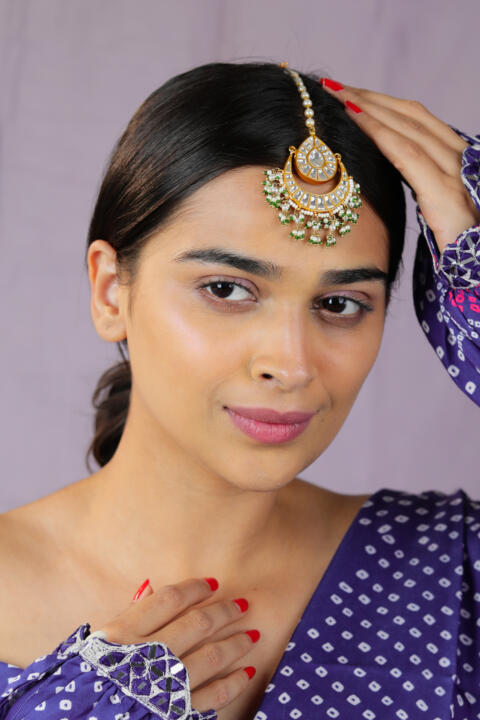 bollywood style green white maangtikka/wedding jewellery