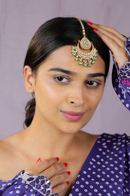 bollywood style green white maangtikka/wedding jewellery