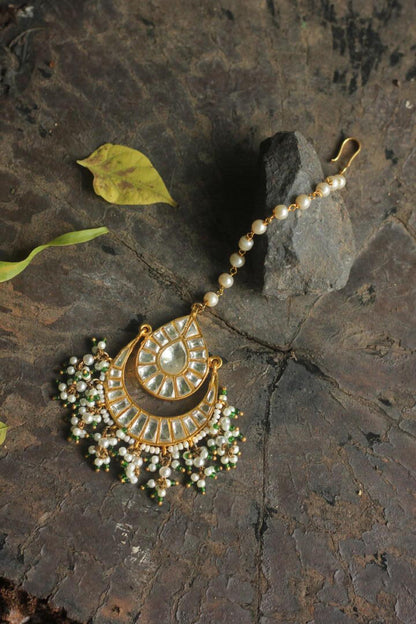 bollywood style green white maangtikka/wedding jewellery