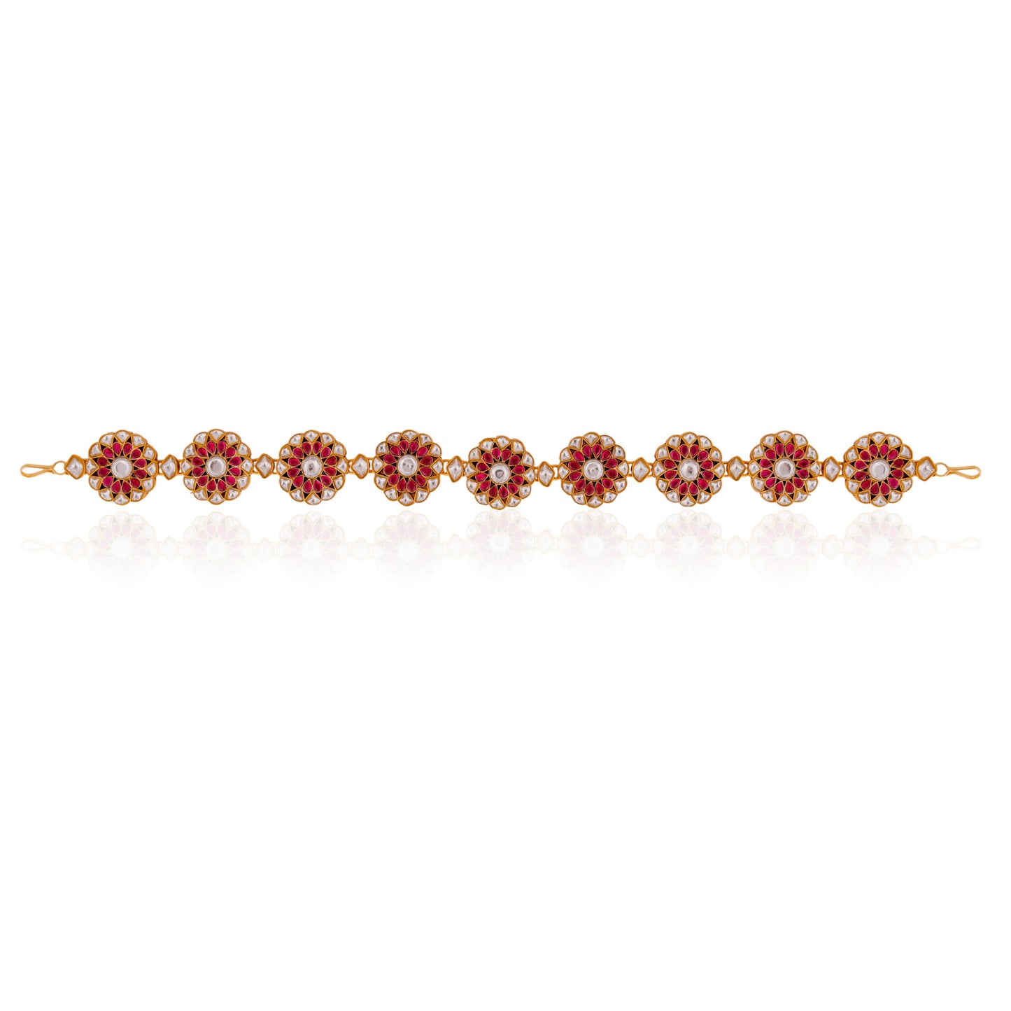 South style temple kundan mathapatt/hairbandi in floral design with Ruby and jadau stones