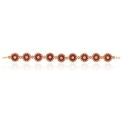South style temple kundan mathapatt/hairbandi in floral design with Ruby and jadau stones