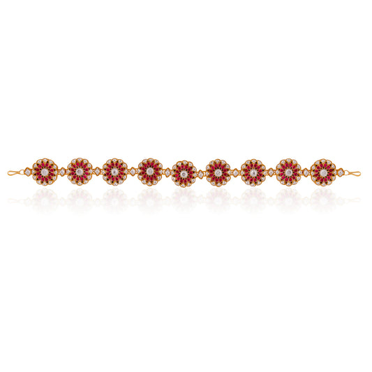 South style temple kundan mathapatt/hairbandi in floral design with Ruby and jadau stones