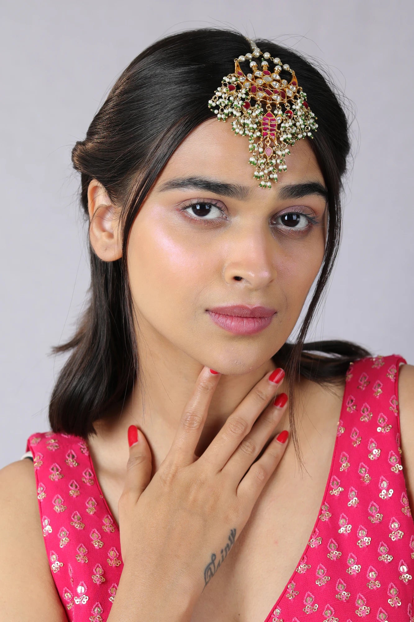 Pink Maangtikka/wedding wear/Indian jewellery