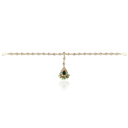 Indian Embellished green white stone delicate Indo western Mathapatti for women