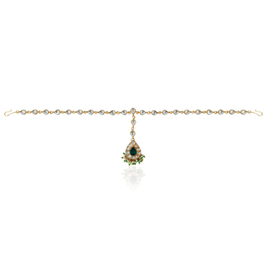 Indian Embellished green white stone delicate Indo western Mathapatti for women
