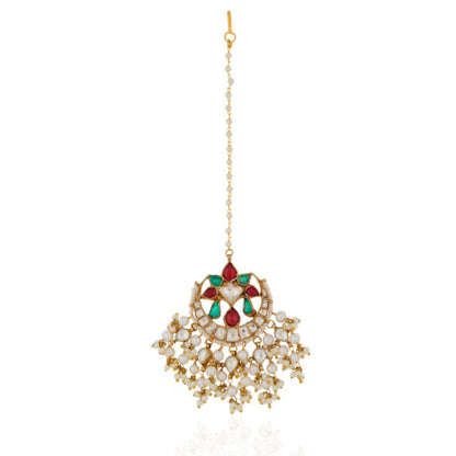antique ethnic  chandshape tiika with ruby and emerald touch