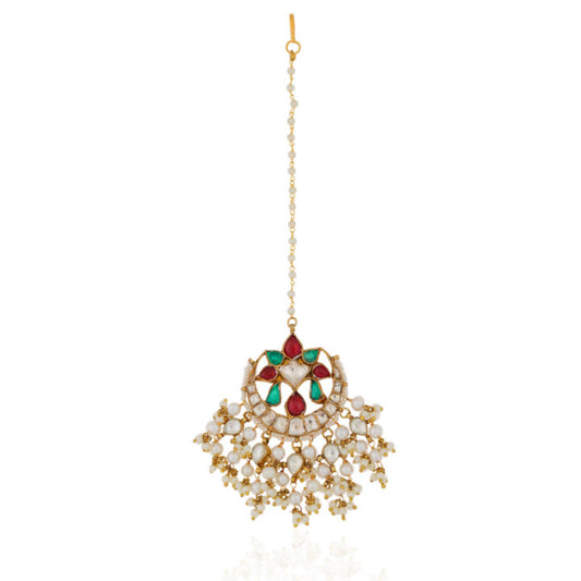 antique ethnic  chandshape tiika with ruby and emerald touch