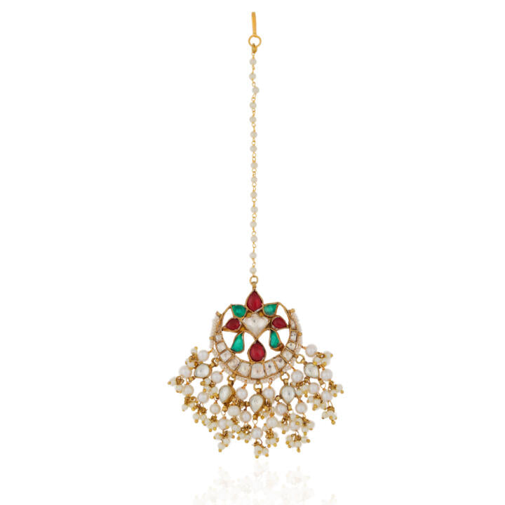 antique ethnic  chandshape tiika with ruby and emerald touch