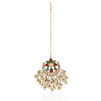 antique ethnic  chandshape tiika with ruby and emerald touch