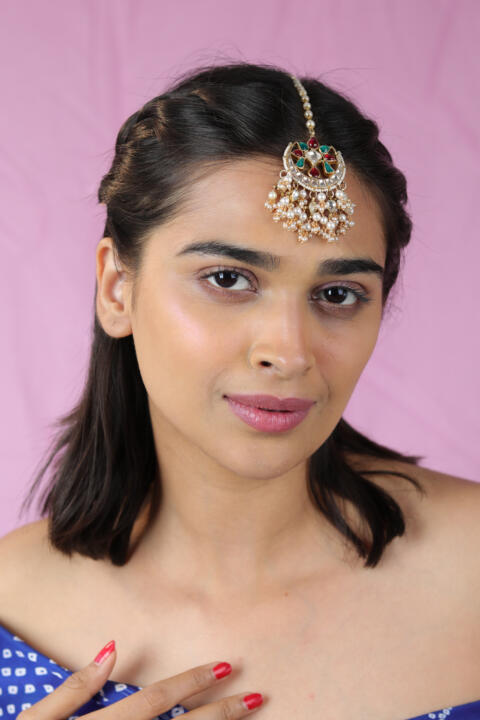antique ethnic  chandshape tiika with ruby and emerald touch