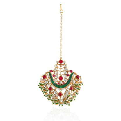 Indian forehead jewelry/Jadtar pink green maangtikka