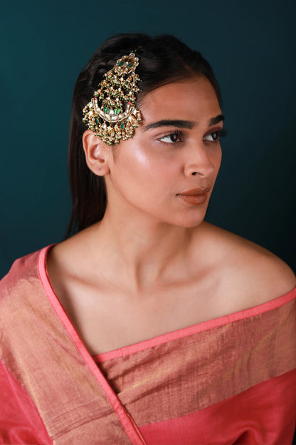 pink green floral passa with tiny pearl
