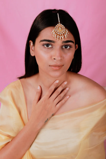 Riana Traditional gold plated pearl beads jadtar maang-tikka for women