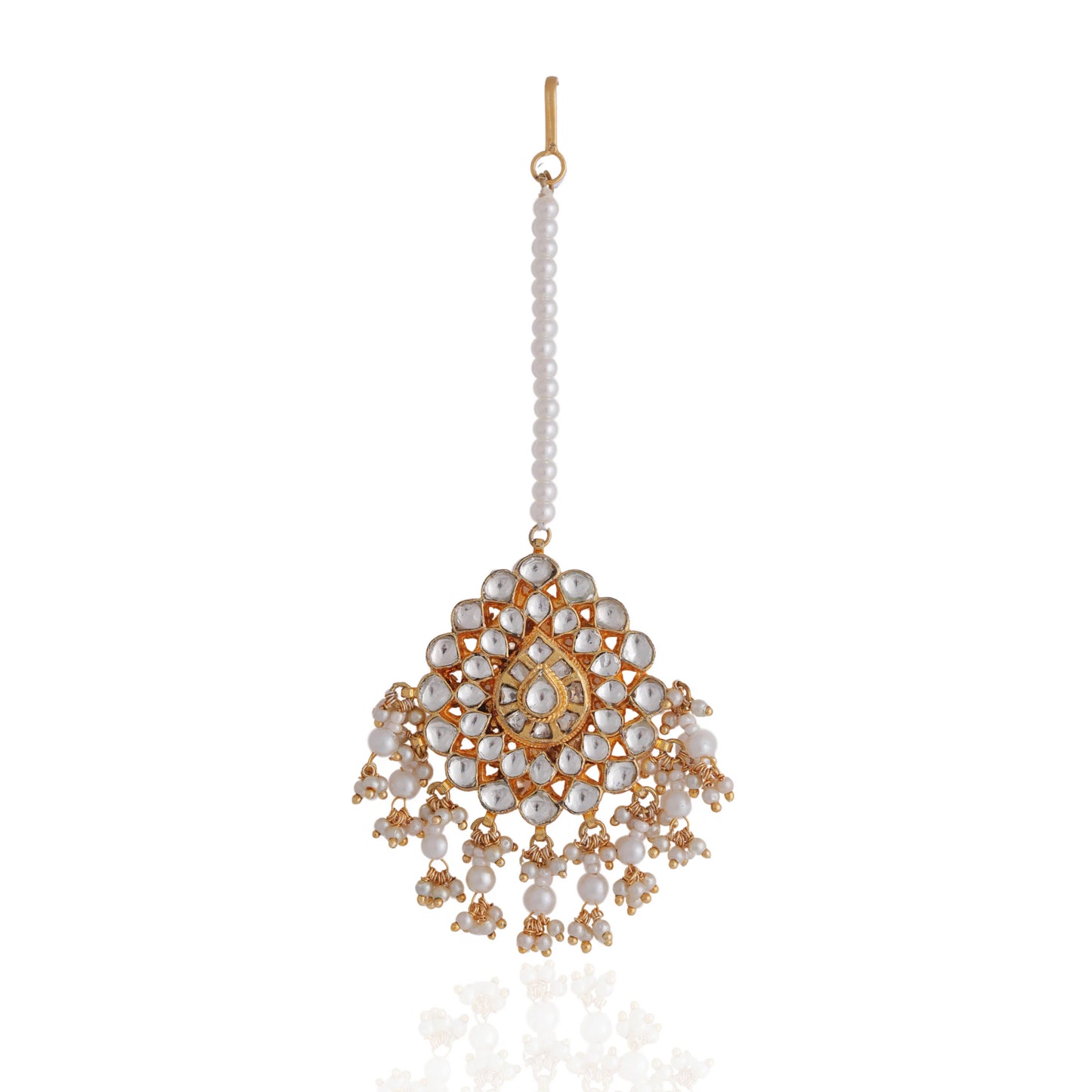 Riana Traditional gold plated pearl beads jadtar maang-tikka for women