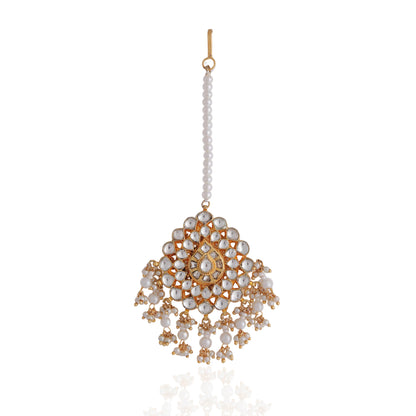 Riana Traditional gold plated pearl beads jadtar maang-tikka for women