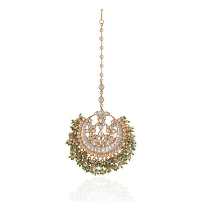 Green white hangings jadtar maangtikka