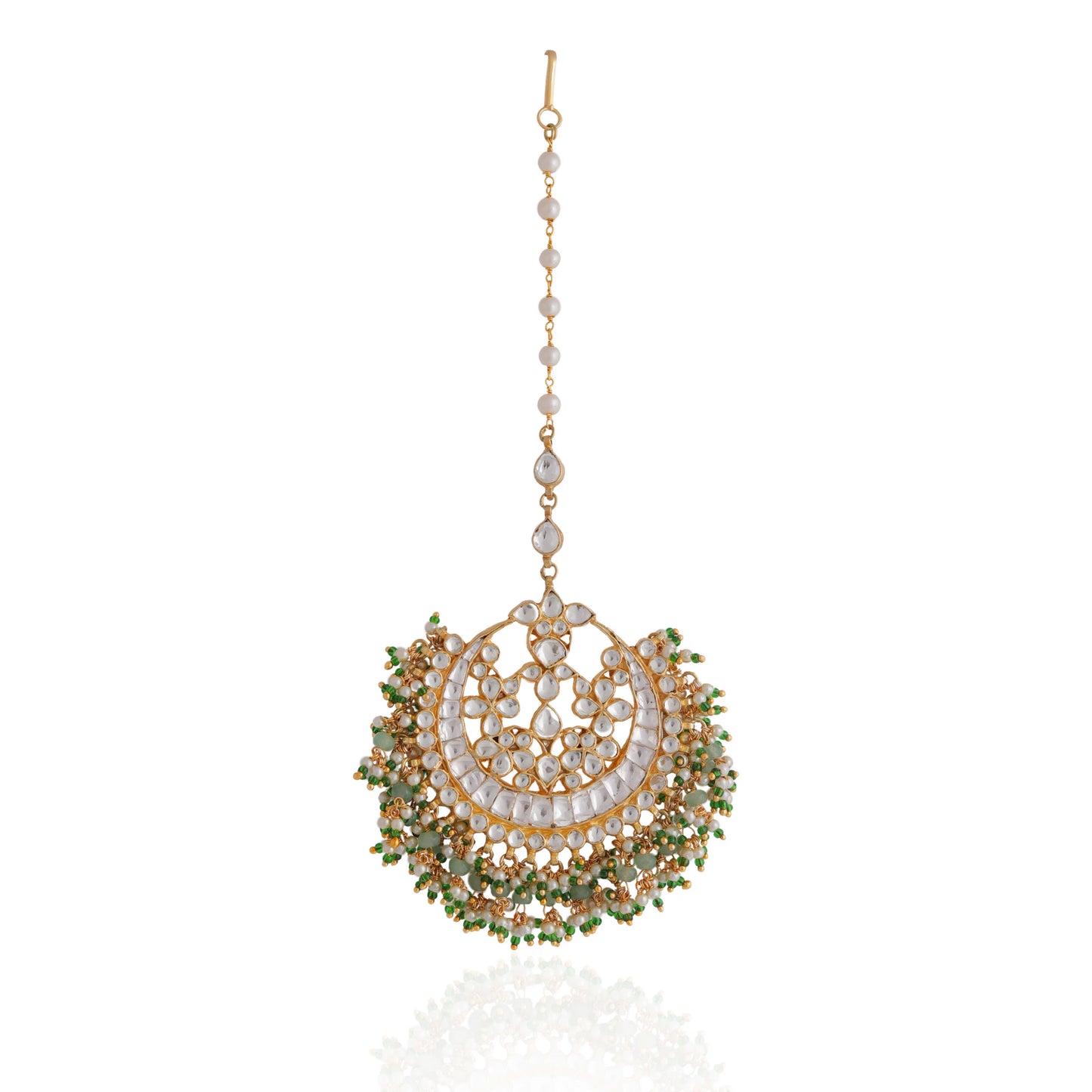 Green white hangings jadtar maangtikka