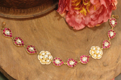 Pink and white jadau Hairband