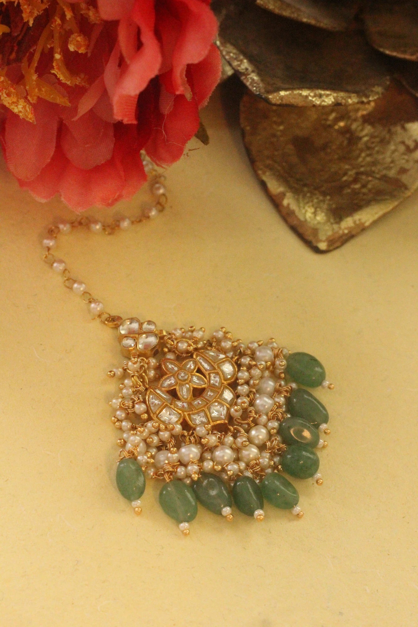 White stone chand drop maang tikka