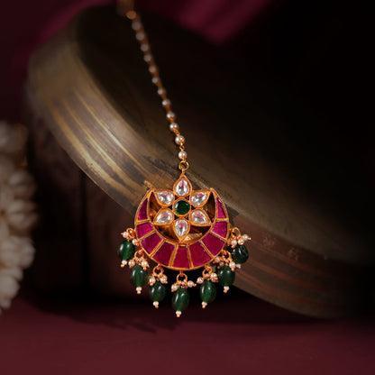 Green beads with white jadtar tikka