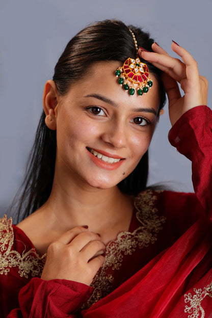 Green beads with white jadtar tikka