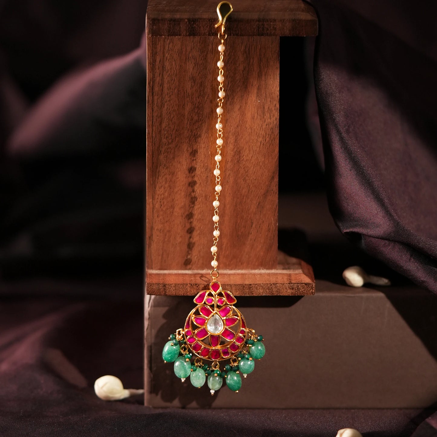 pink stone with white pearl tikka