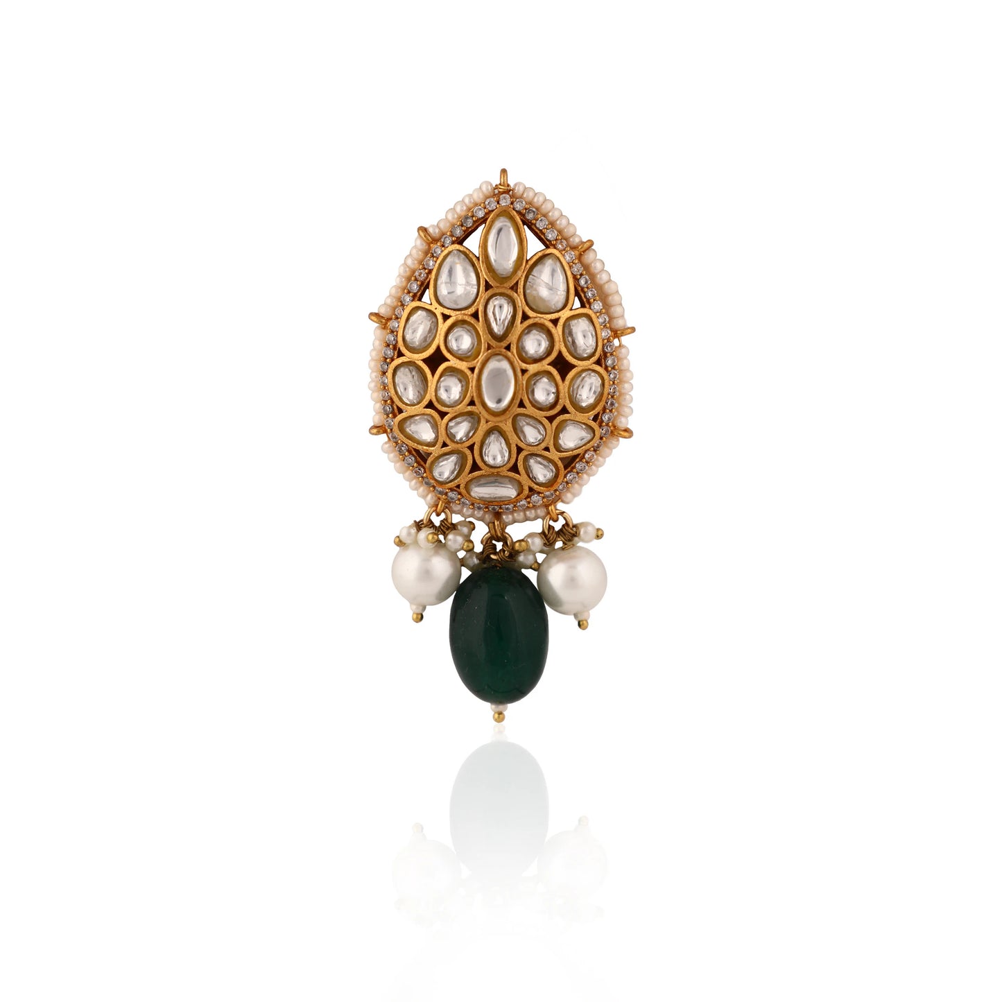 Green Beads With White Pearl Jadtar Brooche
