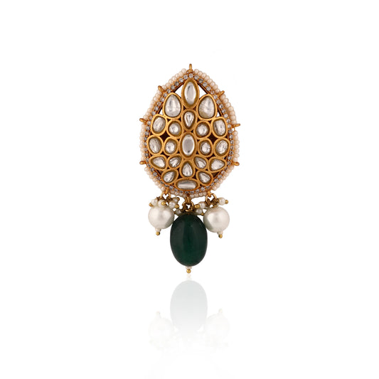 Green Beads With White Pearl Jadtar Brooche