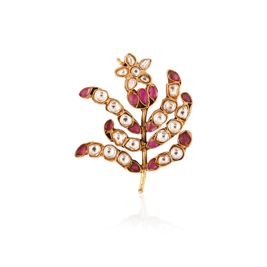 White Gold Plated Enameled Leaf Design Brooch