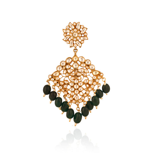 Riana Jewellery Gold Plated Green Emerald Bead White Brooch For Men