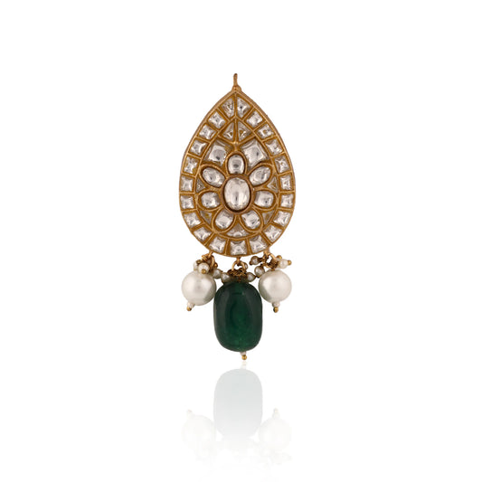 Green Beads With White Pearl Jadtar Brooch
