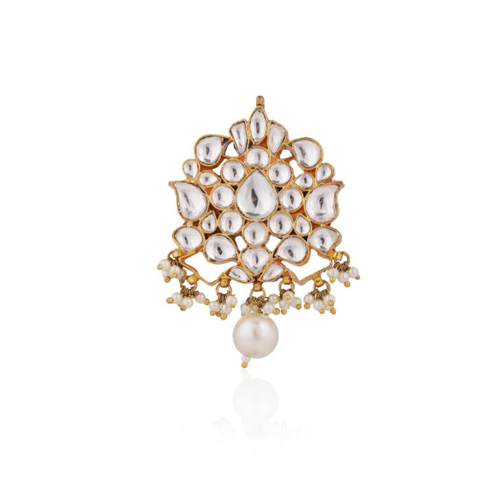 Gold Plated Handcrafted White Pearl Men Brooch