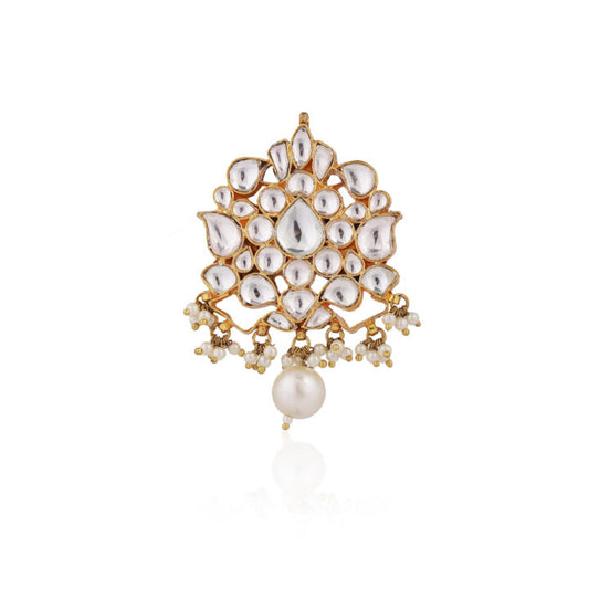 Gold Plated Handcrafted White Pearl Men Brooch
