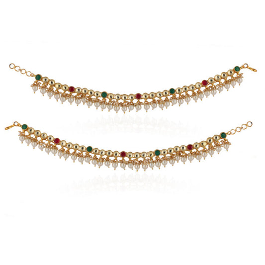 Red And Green Stone With White Pearl Payal(Pair)