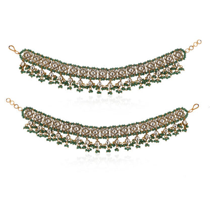 22Kt Gold Plated Payal Anklets With Sea Green Hangings(Pair)