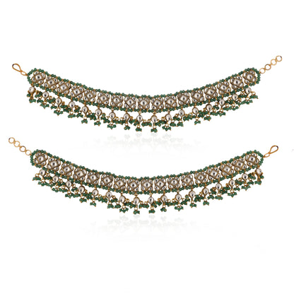 22Kt Gold Plated Payal Anklets With Sea Green Hangings(Pair)