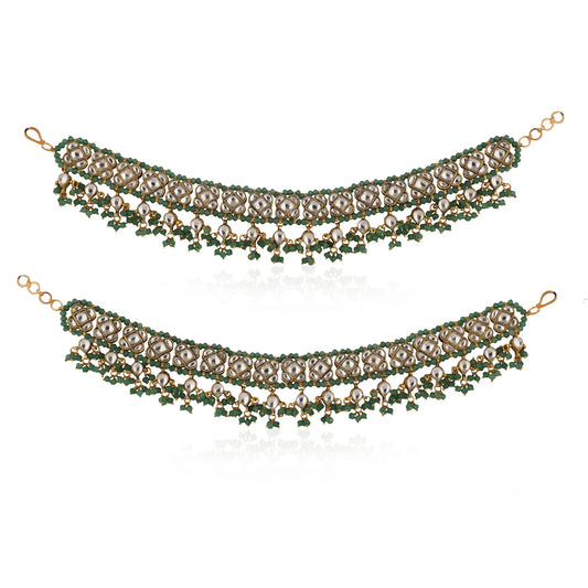 22Kt Gold Plated Payal Anklets With Sea Green Hangings(Pair)