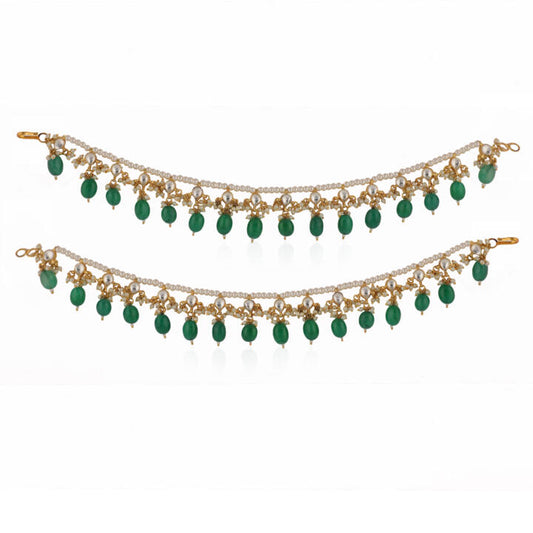 Green And White Flower Jadtar Stone Bride Special Wedding Wear Payal(Pair)