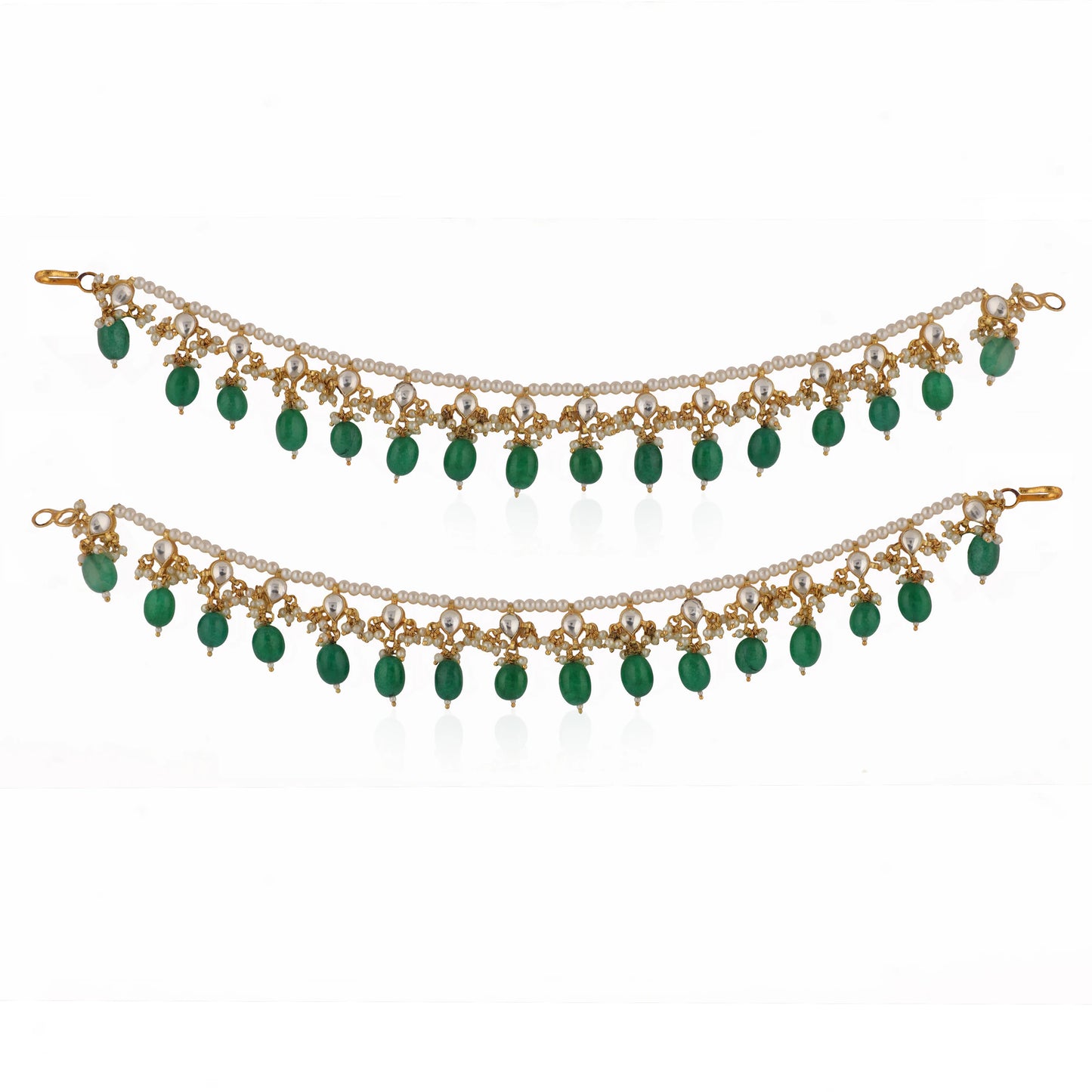 Green And White Flower Jadtar Stone Bride Special Wedding Wear Payal(Pair)