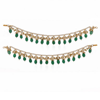 Green And White Flower Jadtar Stone Bride Special Wedding Wear Payal(Pair)