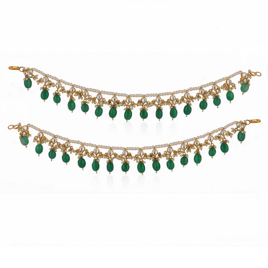 Green And White Flower Jadtar Stone Bride Special Wedding Wear Payal(Pair)