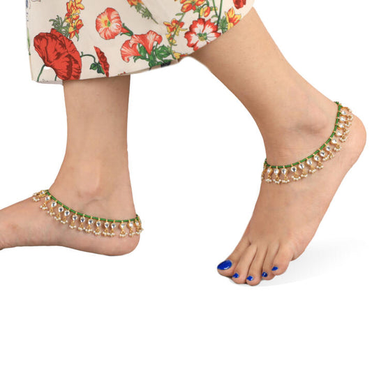 Light Green Hangings With White Jadtar Payal(Pair)