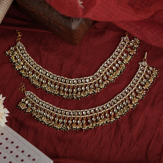 New traditional wear green white payal(pair)