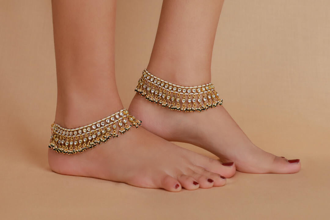 New traditional wear green white payal(pair)