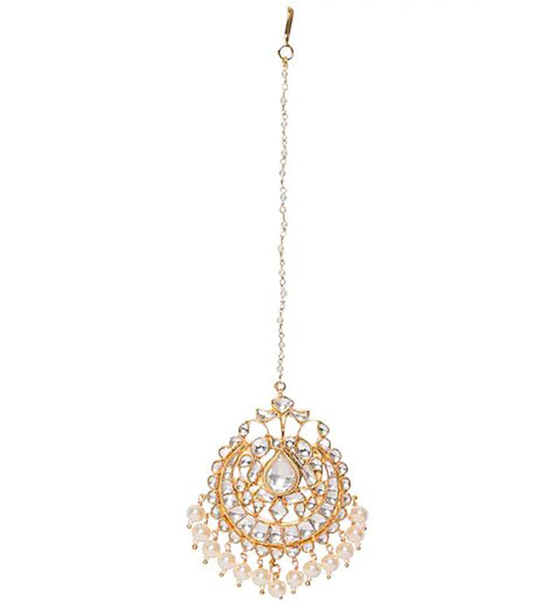 White Jadtar & Pearls Studded Maang tikka