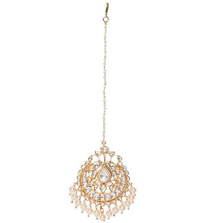 White Jadtar & Pearls Studded Maang tikka