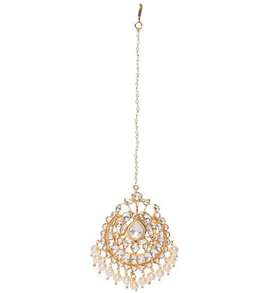 White Jadtar & Pearls Studded Maang tikka