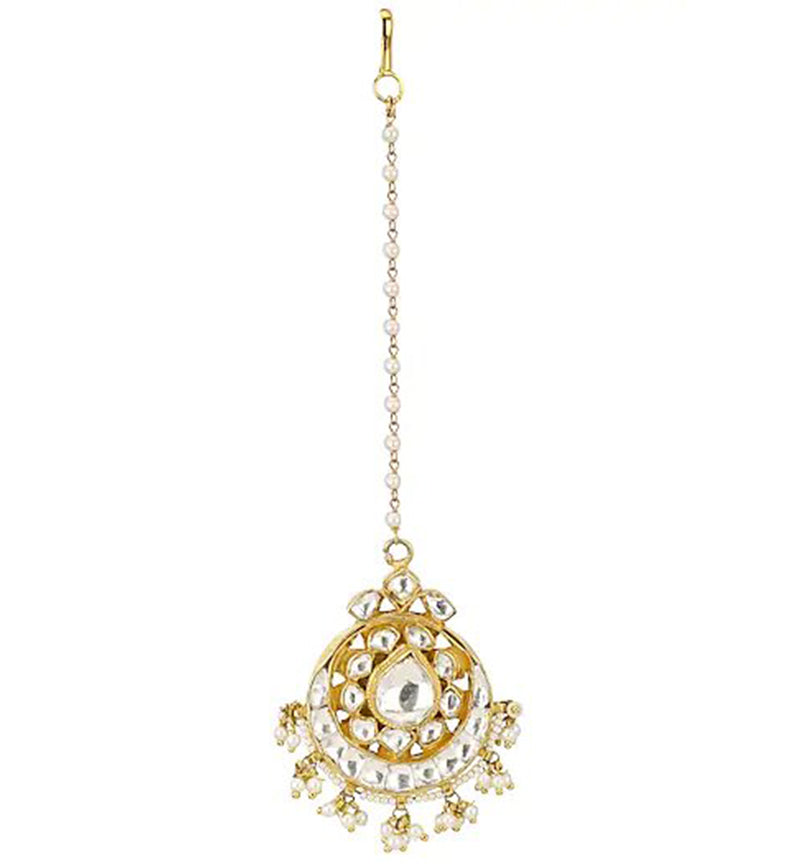 White Jadtar Stones and small beads Gold Plated Studded Maang tikka